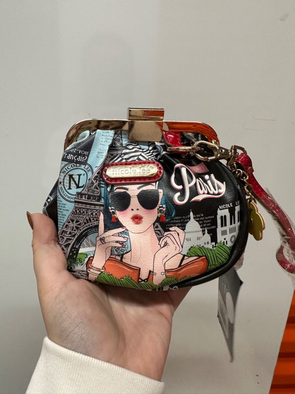 Nicole Lee Black Multi Paris Illustration Small Wristlet